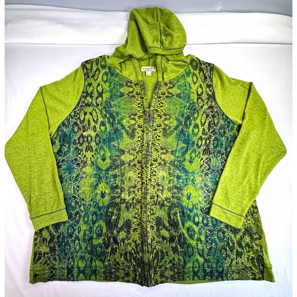 one world Live and Let Live Full Zip Hooded Snake Print Hoodie Green 2X